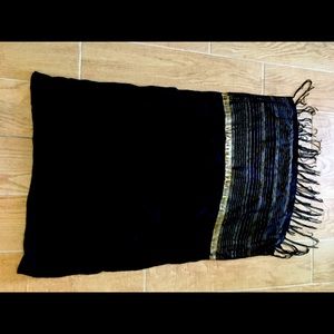 Black and gold fringed dress scarf
